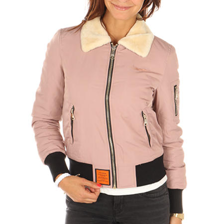 Bombers Original - Bomber Col Mouton Femme Barcelone Rose Pale