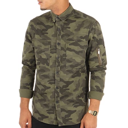 Only And Sons - Chemise Utility Vert Kaki Camouflage 