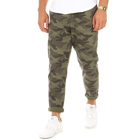 Only And Sons - Pantalon Chino Camo Cropped Vert Kaki Camouflage