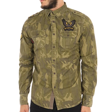 American People - Chemise Manches Longues Cosy Vert Kaki Camouflage