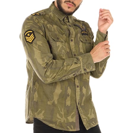 American People - Chemise Manches Longues Cosy Vert Kaki Camouflage