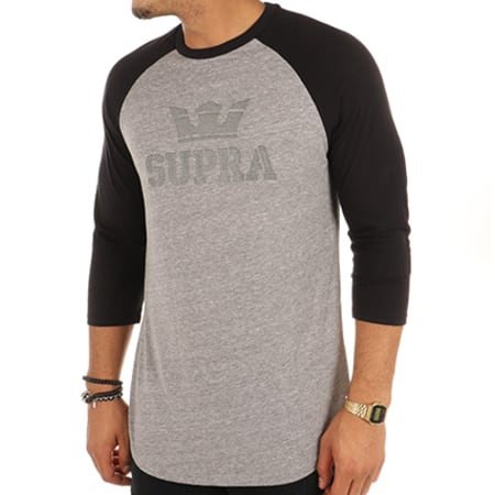 Supra - Tee Shirt Oversize Manches Longues 103778 Gris Chiné