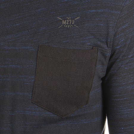 MZ72 - Tee Shirt Manches Longues Poche Teddy Noir Bleu Marine Chiné