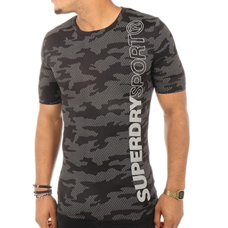 Superdry - Tee Shirt Sport Athletic Gris Noir Camouflage