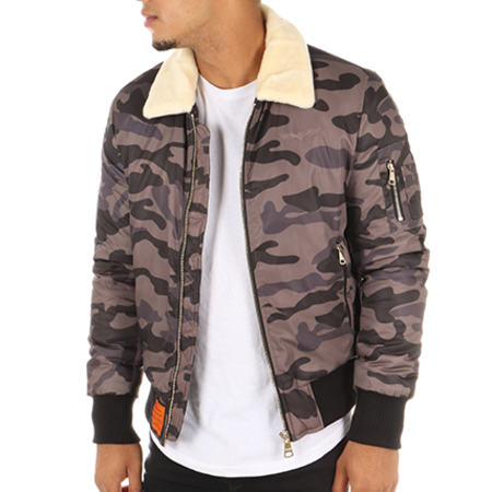 Bombers Original - Bomber Col Mouton Army Camouflage Marron 