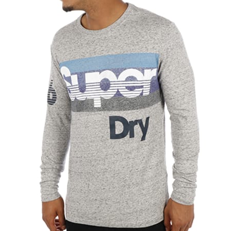 Superdry - Tee Shirt Manches Longues Mountaineer Panel Gris Chiné