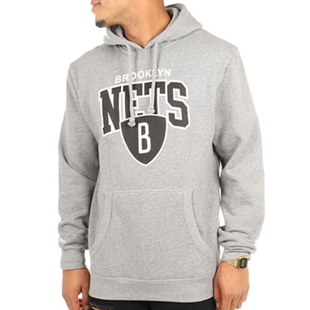 Mitchell and Ness - Sweat Capuche Team Arch NBA Brooklyn Nets Gris Chiné