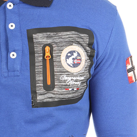 Geographical Norway - Polo Manches Longues Patchs Brodés Kitor Bleu Roi