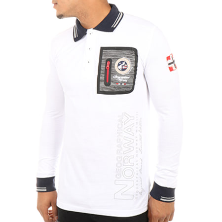 Geographical Norway - Polo Manches Longues Patchs Brodés Kitor Blanc