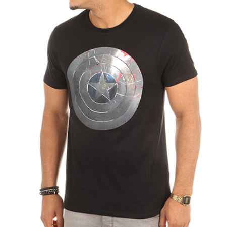 Captain America - Tee Shirt Shield Silver Noir