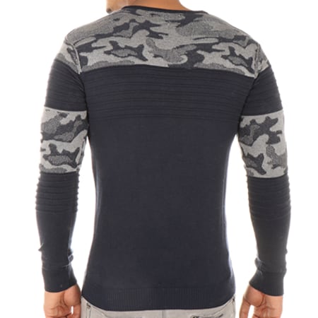 Paname Brothers - Pull Passy Bleu Marine Gris Camouflage