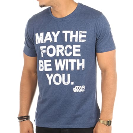 Star Wars - Tee Shirt May The Force Bleu Marine Chiné