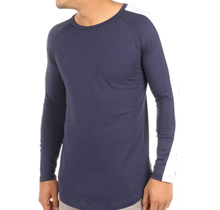 Frilivin - Tee Shirt Manches Longues Oversize Bande 6678 Bleu Marine