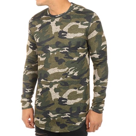 Gov Denim - Tee Shirt Manches Longues Oversize 172020 Vert Kaki Camouflage