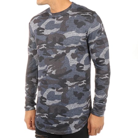 Gov Denim - Tee Shirt Manches Longues Oversize 172020 Bleu Marine Camouflage