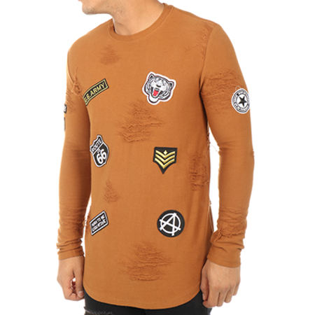 Gov Denim - Tee Shirt Manches Longues Oversize Patchs Brodés 162015 Camel