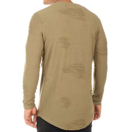 Gov Denim - Tee Shirt Manches Longues Oversize Patchs Brodés 162015 Vert Kaki 