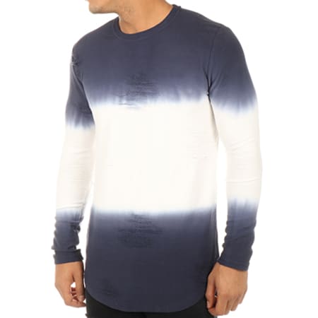 Gov Denim - Tee Shirt Manches Longues Oversize 172019 Bleu Marine Dégradé Blanc
