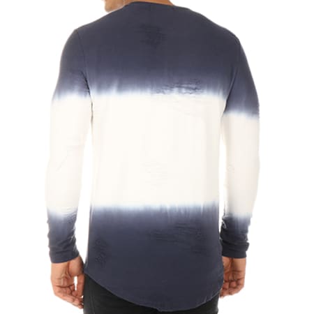 Gov Denim - Tee Shirt Manches Longues Oversize 172019 Bleu Marine Dégradé Blanc