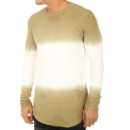 Gov Denim - Tee Shirt Manches Longues Oversize 172019 Vert Kaki Dégradé Blanc
