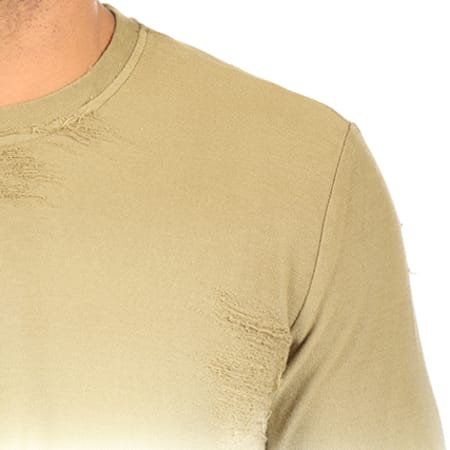 Gov Denim - Tee Shirt Manches Longues Oversize 172019 Vert Kaki Dégradé Blanc