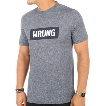 Wrung - Tee Shirt Box Logo Bleu Marine Chiné