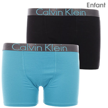 Calvin Klein - Lot De 2 Boxers Enfant Customized Stretch Noir Bleu Turquoise