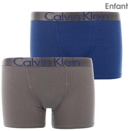 Calvin Klein - Lot De 2 Boxers Enfant Customized Stretch Gris Bleu Marine