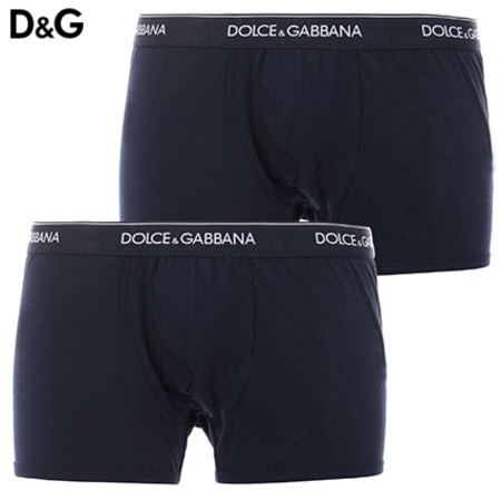 Dolce & Gabbana - Lot De 2 Boxers Stretch Cotton Bleu Marine