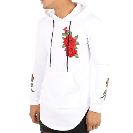 John H - Sweat Capuche Oversize Broderies 973 Blanc Floral