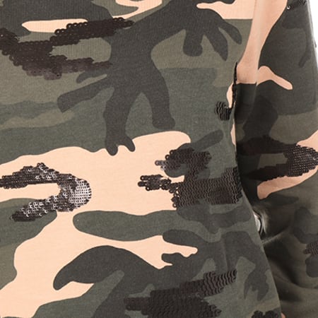 Only - Sweat Crewneck Liva Over Sequins Vert Kaki Rose Camouflage