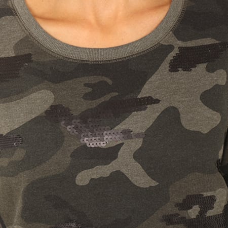 Only - Sweat Crewneck Liva Over Sequins Vert Kaki Camouflage