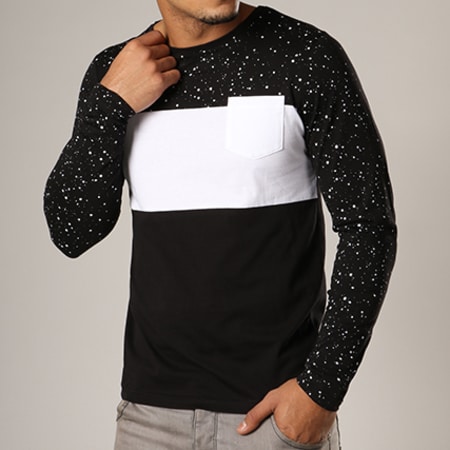 LBO - Tee Shirt Manches Longues Tricolore Avec Poche 336 Noir Blanc Speckle