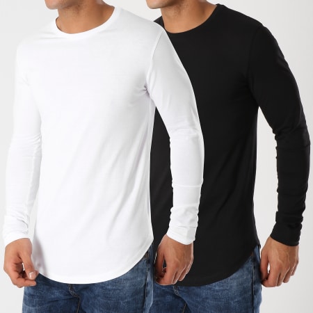 LBO - Lot De 2 Tee Shirts Oversize Manches Longues Unis 340 Noir Et Blanc