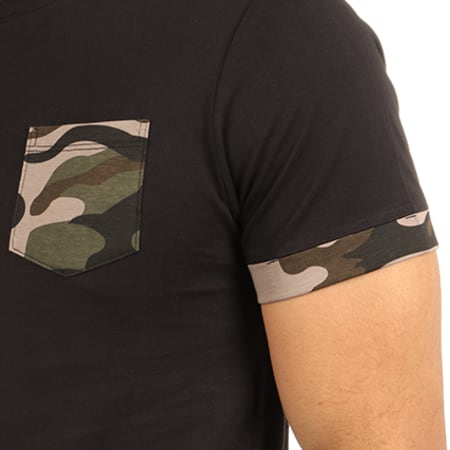 LBO - Tee Shirt Avec Poche Et Revers Camouflage Militaire 291 Noir