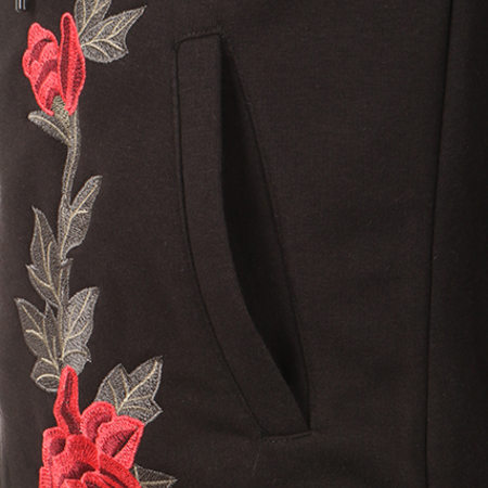 John H - Sweat Zippé Capuche Oversize Avec Broderies 520 Noir Floral