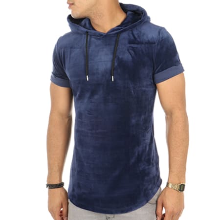 Aarhon - Tee Shirt Capuche Oversize Velours 3-17-652 Bleu Marine