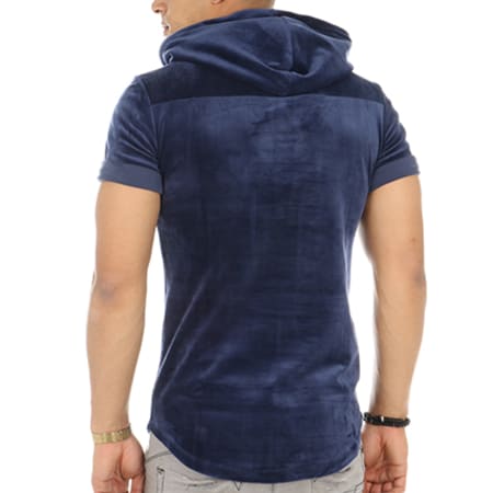 Aarhon - Tee Shirt Capuche Oversize Velours 3-17-652 Bleu Marine