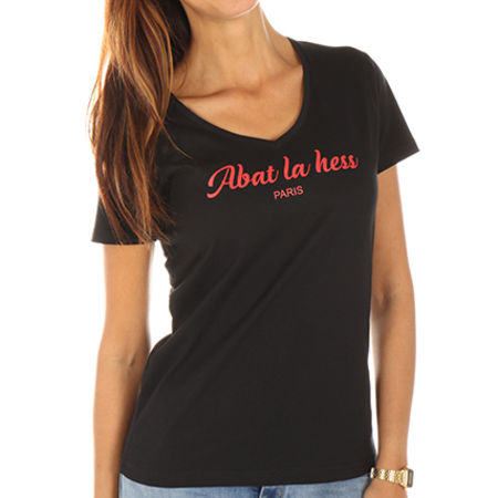 OhMonDieuSalva - Tee Shirt Femme Abat La Hess Noir Logo Rouge
