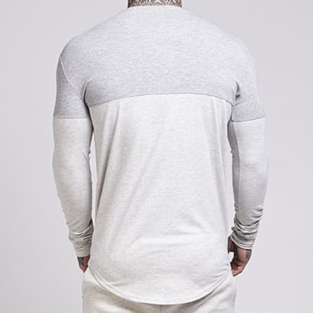 SikSilk - Tee Shirt Manches Longues Oversize Cut And Sew Undergament Gris Ecru Chiné 