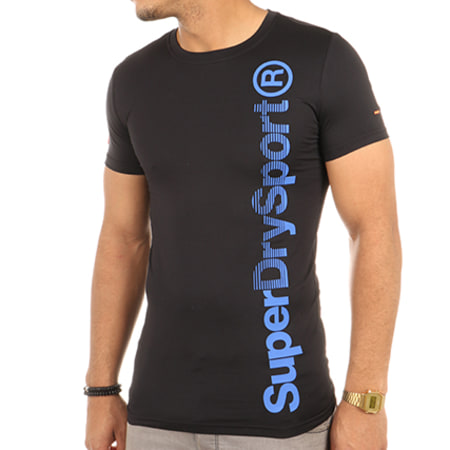 Superdry - Tee Shirt De Sport Gym Base Logo Runner Noir Bleu Roi