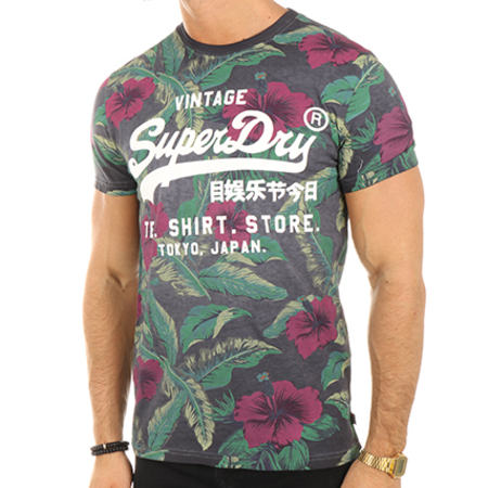 Superdry - Tee Shirt Surf Store Floral Gris Anthracite