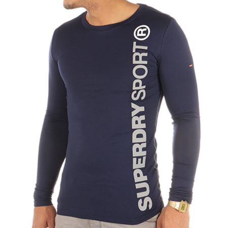 Superdry - Tee Shirt De Sport Manches Longues Athletic Bleu Marine