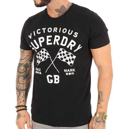 Superdry - Tee Shirt Victorious Motorrader Noir Argenté 