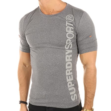 Superdry - Tee Shirt De Sport Gym Runner Gris Chiné