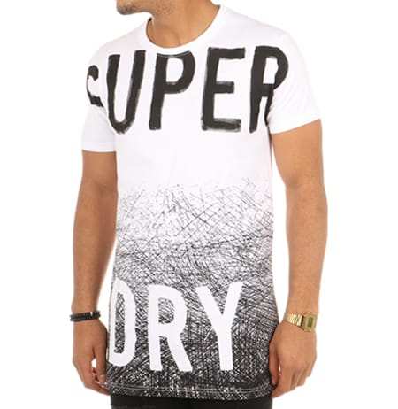 Superdry - Tee Shirt Scratched Out Long Line Blanc