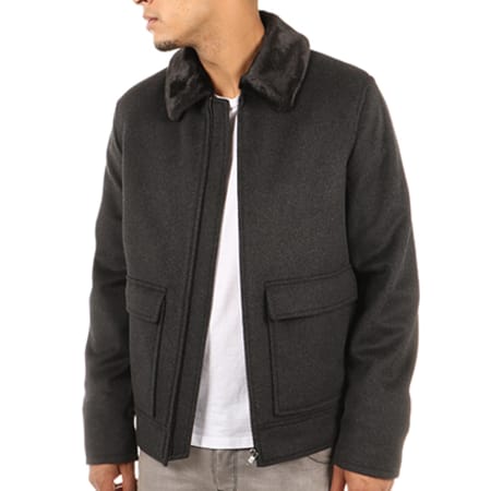 Celio Veste Zippée Col Mouton Justeeve Gris Anthracite