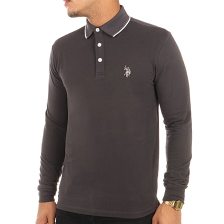 US Polo ASSN - Polo Manches Longues Double Horse Gris Anthracite 