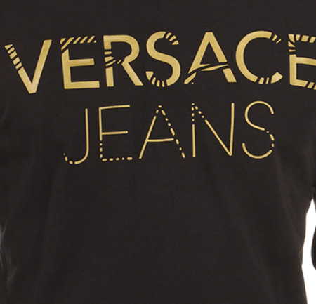 Versace Jeans Couture - Tee Shirt Manches Longues Flash Print Line Noir Doré