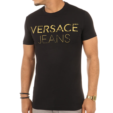 Versace Jeans Couture - Tee Shirt Flash Print Line Noir Doré